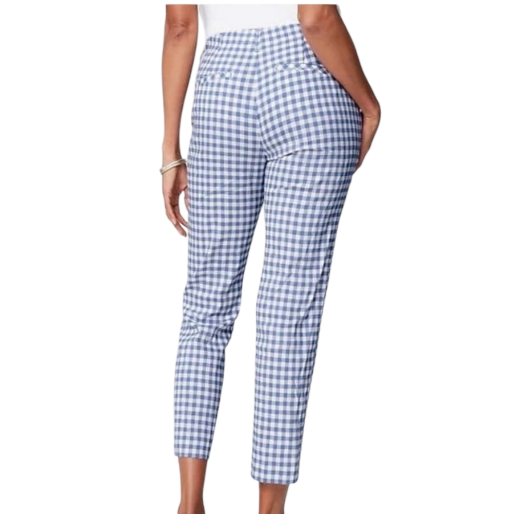 J. Jill Linen Stretch Slim-Leg Pants Blue Gingham Plaid Size XSP - Picture 3 of 8